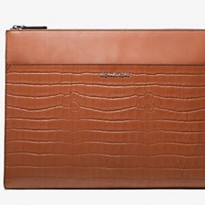 Michael Kors Hudson Crocodile Embossed Leather Laptop Case